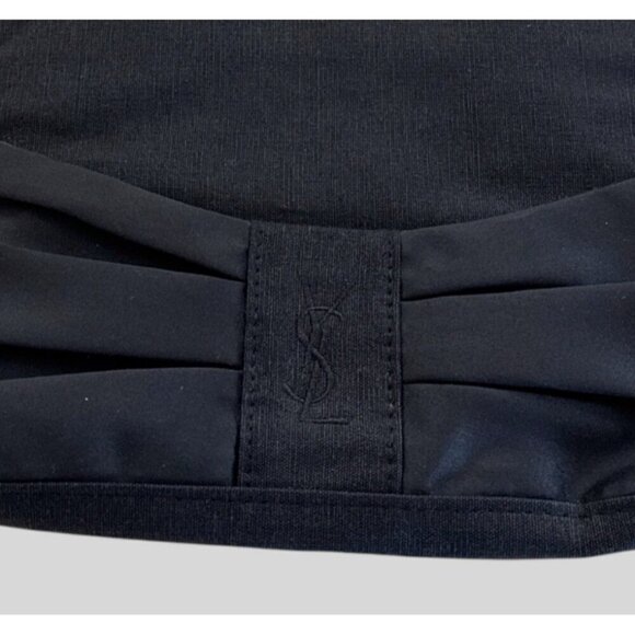 Yves Saint Laurent Canvas Pleated Satin Logo Clutch Bag w/Mirror Black - Picture 4 of 7